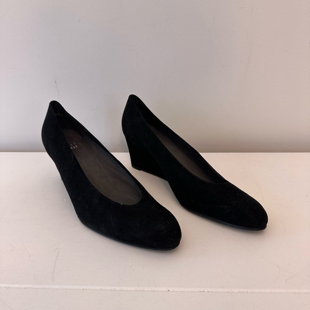 Stuart Weitzman Black Suede Wedges Size 10